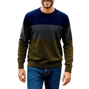 French Connection Men's Blue/Gray/Green Long Sleeve Wool Sweater